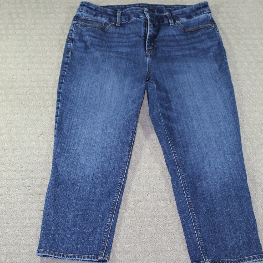 Chico's Womens Sz 10 So Lifting High Rise Crop Blue Jeans EUC